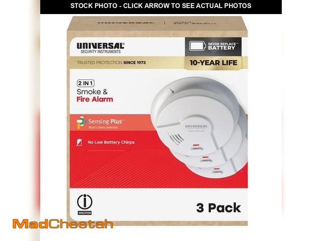 Lot 74-14223637 - Universal Security Instruments (3-Pack) 10-Year Battery Powered Smoke and Fire Detector with Ionizat...