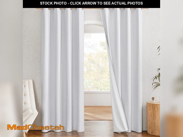 Lot 74-12440112 - NICETOWN 100% Absolutely Blackout Linen Curtains with Thermal Insulated White Liner, White, 52" Wide...