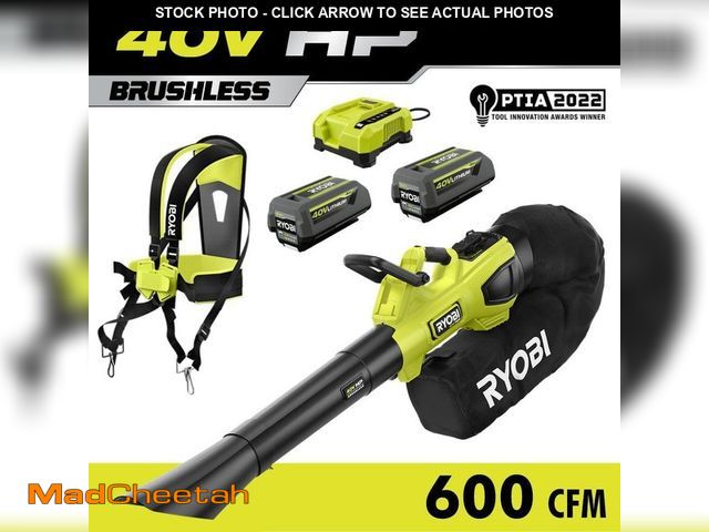 Lot 74-13270702 - RYOBI 40V HP Brushless 100 MPH 600 CFM Cordless Leaf Blower/Mulcher/Vacuum with (2) 4.0 Ah Batteries...