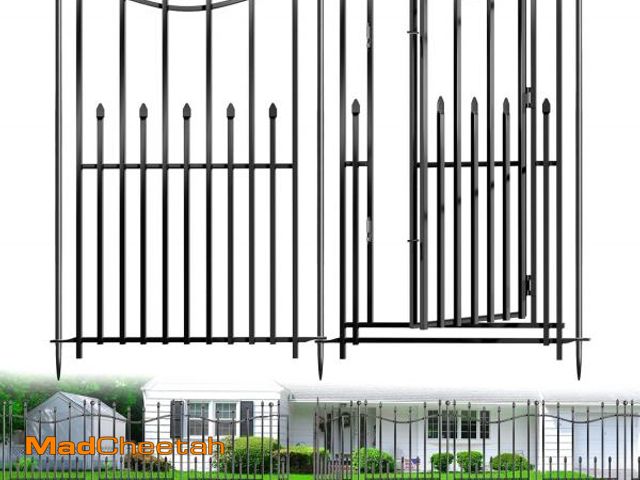 Lot 74-12397484 - 8 Panels No Dig Decorative Garden Fence with Gate, 40in(H) x 17.6ft(L) Heavy-Duty Rustproof Metal Pa...