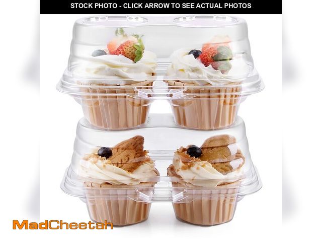 Lot 74-12712824 - HIMETSUYA 2 Cavity Cupcake Boxes-Stackable Regular Cupcake Carrier Holder, Thicker Clear Cupcake Box...