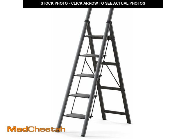 Lot 74-13073734 - SOLADDER 5 Step Ladder, Folding Step Stool with Handgrip and Anti-Slip Wide Pedal, Portable Iron Ste...