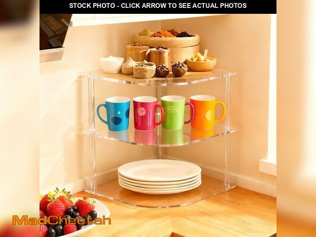 Lot 74-13721644 - yaenoei Plate Organizer for Cabinet Space Saver, Clear Acrylic 3-Tier Corner Shelf for Kitchen Stora...