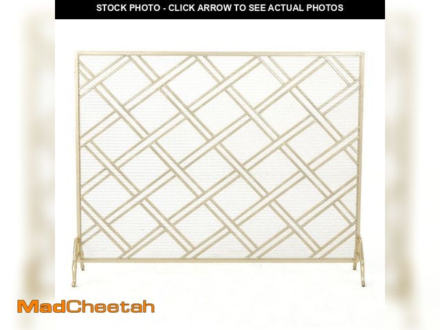 Lot 74-12921284 - Noble House Josette Gold Metal 1-Panel Fireplace Screen - UNUSED