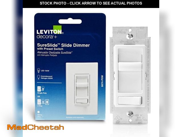 Lot 74-12831234 - Leviton SureSlide Dimmer Switch for Dimmable LED, Halogen and Incandescent Bulbs - White 6674-P0W - ...