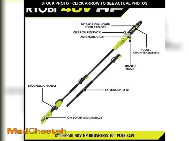 Lot 74-14292223 - RYOBI 40V HP Brushless 10 in. Cordless Battery Pole Saw (Tool Only) - USED