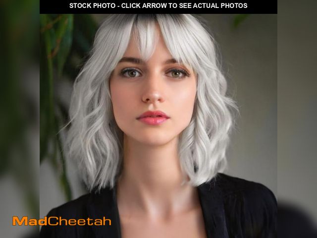 Lot 74-12310179 - MINLEE Silver Gray Wig with Bangs for Women 14 Inch Short Bob Wavy Curly Wig Gray Hair Wigs Heat Res...