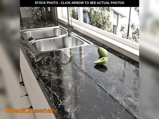 Lot 74-14282342 - Glossy Black Marble Contact Paper Peel and Stick Wallpaper for Countertops Self-Adhesive Vinyl Water...
