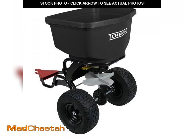 Lot 74-12102855 - Chapin 150 lbs. Black Hopper Auto-Stop Tow Behind Spreader - UNUSED