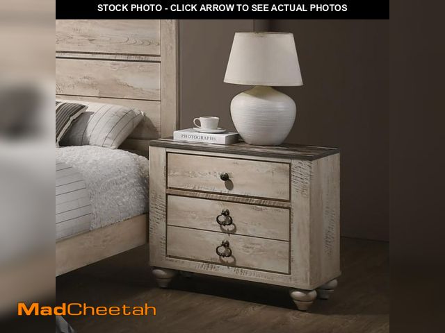 Lot 74-12336997 - Roundhill Furniture Imerland Contemporary 2 Drawer Patched Wood Top Nightstand, 29.8"W x 18.25"D x 2...