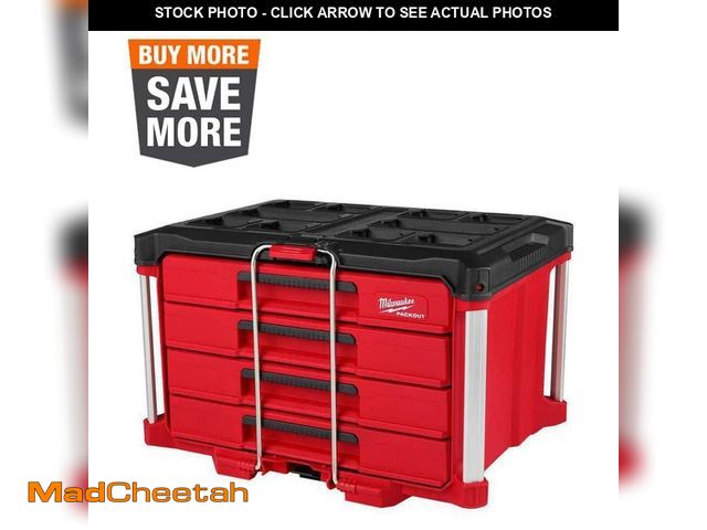 Lot 74-12872753 - Milwaukee PACKOUT 22 in. Modular 4-Drawer Tool Box with Metal Reinforced Corners and 50 lbs. Capacit...