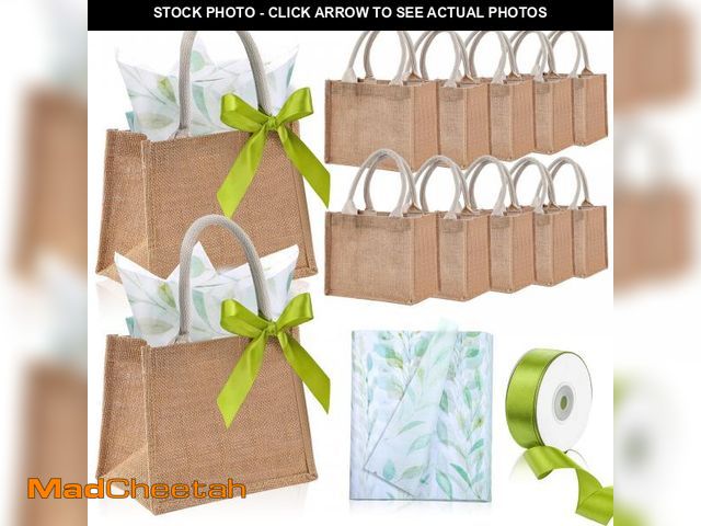 Lot 74-11556518 - Shinylin 12 Pack Wedding Burlap Tote Bags with Handles Reusable Bachelorette Mini Gifts Bag Bridesma...