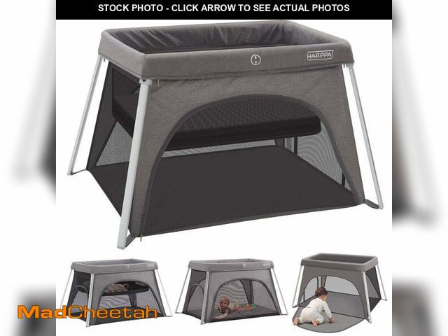 Lot 74-12548513 - HARPPA Portable Travel Crib with Mattress, Foldable Playard for Baby and Toddler, 11lbs, Gray - UNUS...