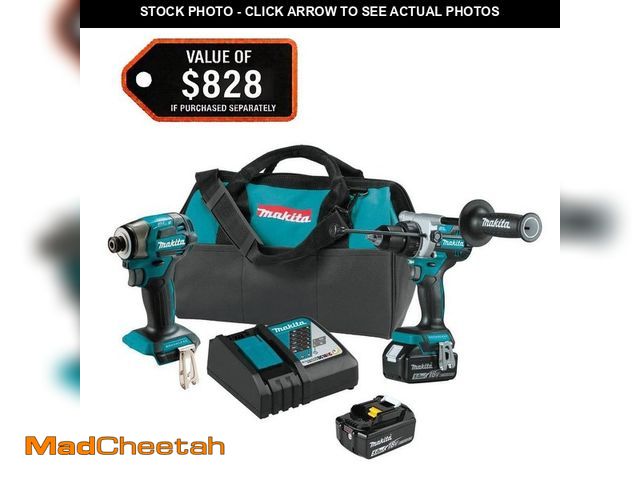 Lot 74-14373439 - Makita 18-Volt LXT Lithium-ion Brushless Cordless 2-piece Combo Kit (Hammer Drill/ Impact Driver) 5....