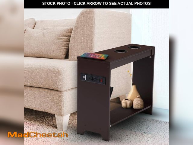 Lot 74-13768984 - HOMESTOCK Espresso End Table With Charging Station, USB Ports and Outlets, Narrow Side Table, Chair ...