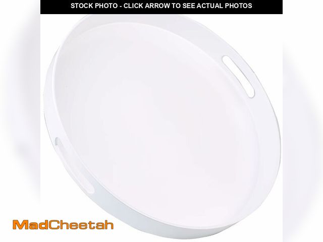 Lot 74-14152734 - SforGUVA Round White Decorative Serving Tray with Handles, 13Ã¢â¬Â Versatile Ottoman Tray for Coff...