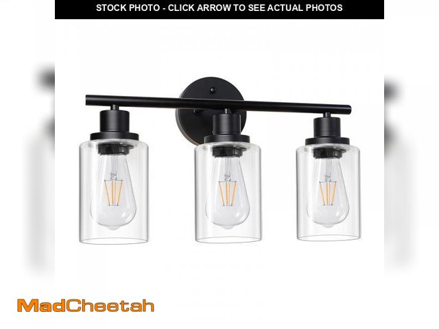 Lot 74-12314524 - Unicozin Modern Bathroom Light Fixtures, 3 Light Vanity Lights, Black Wall Lamp with Clear Glass for...