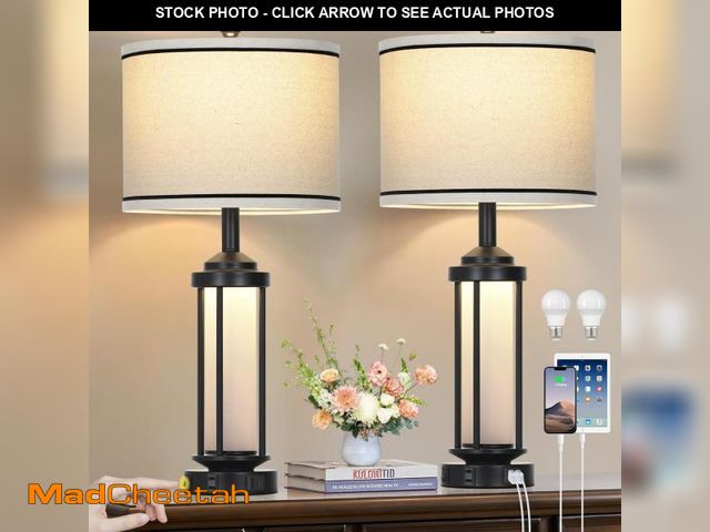 Lot 74-12182269 - Rinweey Table Lamps for Living Room Set of 2, Black Farmhouse Rustic Industrial Table Lamp with USB ...