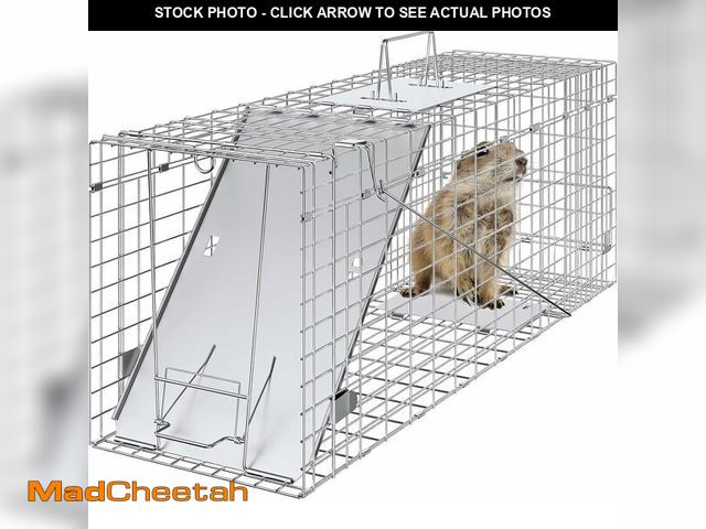 Lot 74-13794370 - VEVOR Live Animal Cage Trap, 31" x 10" x 12" Humane Cat Trap Galvanized Iron, Folding Animal Trap wi...