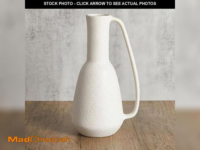Lot 74-12324292 - BlossoME Ceramic White Vase 12 inch Tall with Handle Matte Glazed Pottery Vessel Rustic Stoneware Ta...