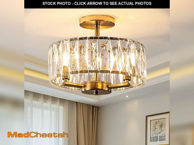 Lot 74-13067844 - Gopmmy Gold Crystal Semi Flush Mount Chandeliers, 12.5Ã¢â¬Â K9 Crystal Chandeliers 3-Light Ceiling...