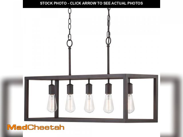 Lot 74-12233732 - Boswell Quarter 5-Light Black Industrial Linear Island Hanging Chandelier for Kitchen Islands and Di...