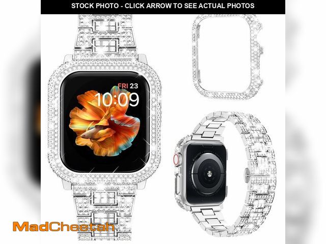 Lot 74-14050779 - Mosonio Compatible with Bling Apple Watch Band 45mm with Shiny Metal Case for Women, Full Sparking L...