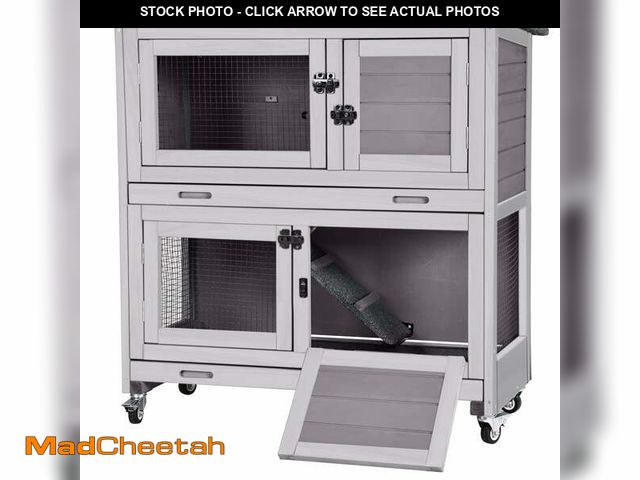 Lot 74-14352264 - Aivituvin Rabbit Hutch Bunny Cage Outdoors &amp; Indoors with Wheel, Two Layer Guinea Pig House - UN...
