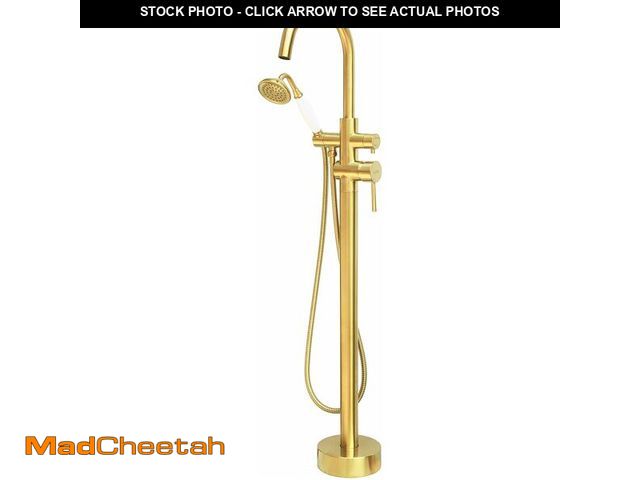 Lot 74-13696588 - (MISSING SHOWER PRAYER HEAD,HARDWARE) Freestanding Bathtub Faucet Brushed Gold Floor Mount Tub Fille...