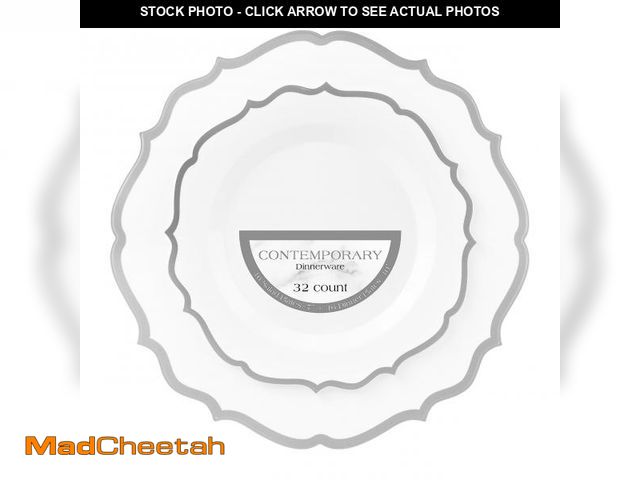 Lot 74-11555309 - PLASTICPRO 64 Pack Elegant Disposable Plastic Plates Combo Set Includes 32 Dinner Plates and 32 Sala...