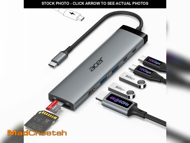 Lot 74-12697816 - Acer 8 in 1 USB C Hub 10Gbps, USBC to HDMI Adapter 4K@60Hz, 2ÃâUSB-C 3.2, 2ÃâUSB A 3.0 Data Tr...