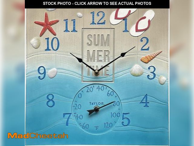 Lot 74-12098550 - Taylor Summertime Poly Resin Indoor and Outdoor Clock and Thermometer, Home Decor for Garden, Patio,...
