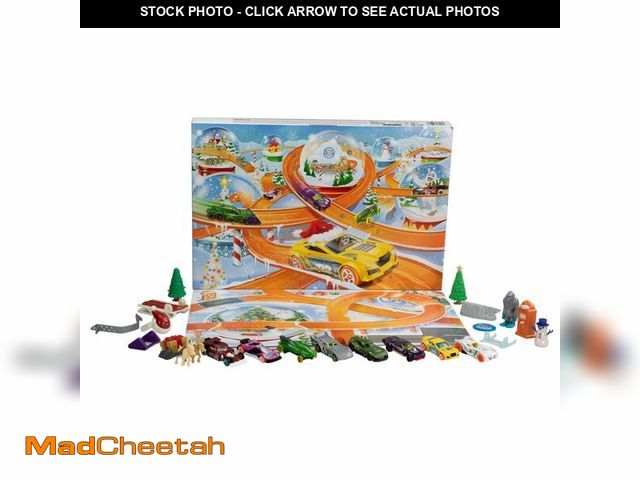Lot 74-12701796 - Hot Wheels Toy Cars, 2024 Advent Calendar, 8 1:64 Scale Cars, 16 Winter-Themed Accessories Behind 24...