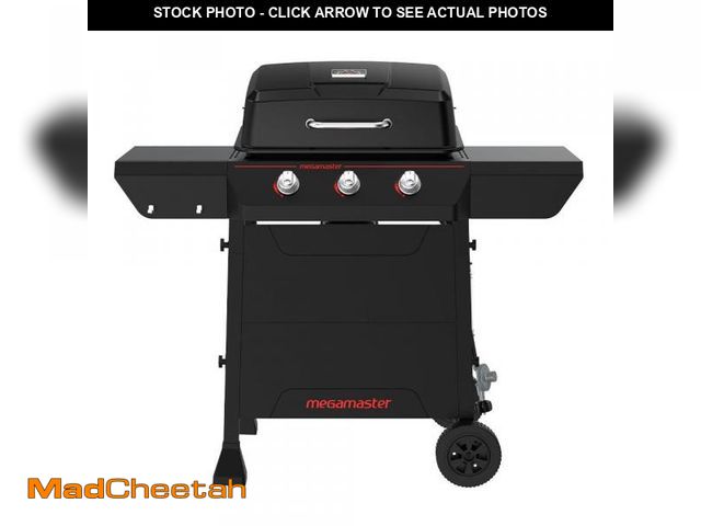 Lot 74-12365303 - Megamaster 3-Burner Propane Gas Grill in Black - UNUSED