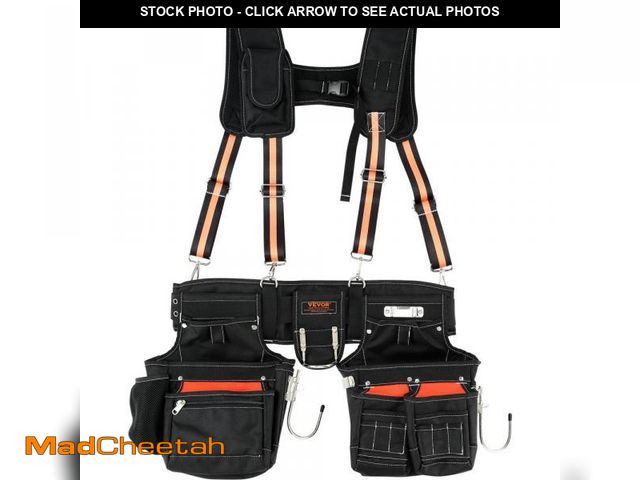 Lot 74-12464027 - VEVOR Tool Belt with Suspenders 29-Pockets Heavy-Duty Tool Belts 29-54 in. Adjustable Waist Size for...