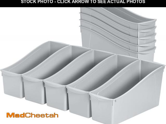 Lot 74-12396605 - ECR4Kids Linking Book Bin, Interlocking Storage, Light Grey, 10-Piece - UNUSED