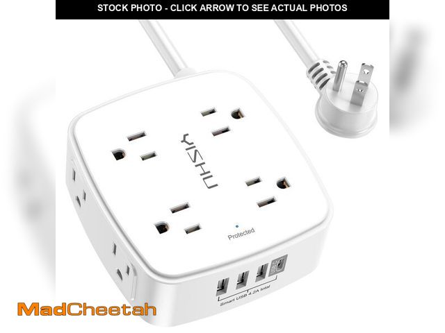 Lot 74-14421801 - 10 Ft Surge Protector Power Strip - YISHU 3 Side Outlet Extender with 8 Widely AC Outlets and 4 USB ...