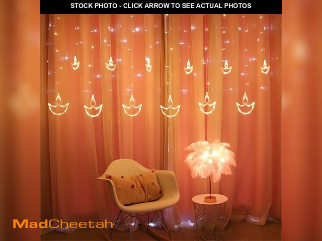 Lot 74-12971306 - Diwali Diya Curtain Lights Ã¢â¬â 12 Warm White LED Diyas Happy Diwali Decoration, USB &amp; Batte...
