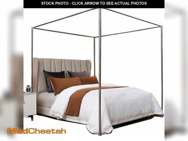 Lot 74-13710758 - VELSKUD Canopy Bed Frame King, Stainless Steel Four Corner Bed Canopy Poles Mosquito Net Frame Brack...