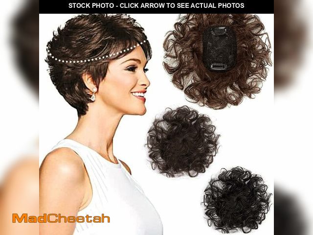 Lot 74-13571749 - Maery ICRAB 7x10cm Small Area Short Curly Human Hair Topper Fluffy Curly Hair Topper Clip in Top Hai...