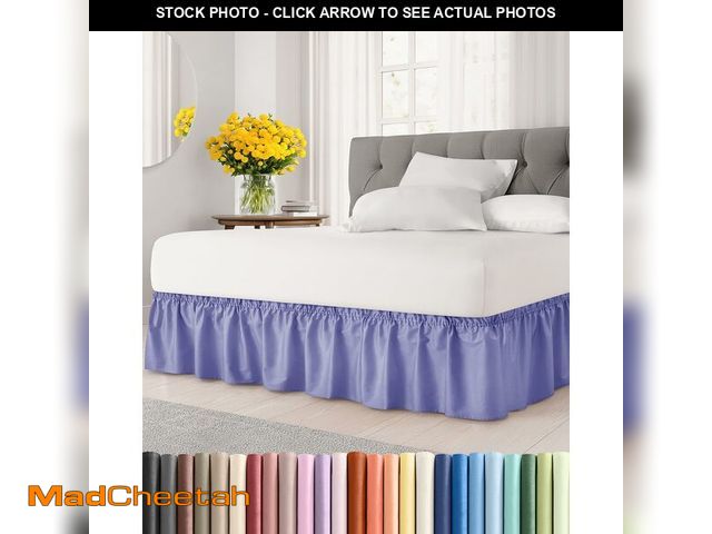 Lot 74-14274297 - Wrap Around Dust Ruffle Bed Skirt - Lavender - for Queen Size Beds with 24 Inch Drop - Elastic Strap...