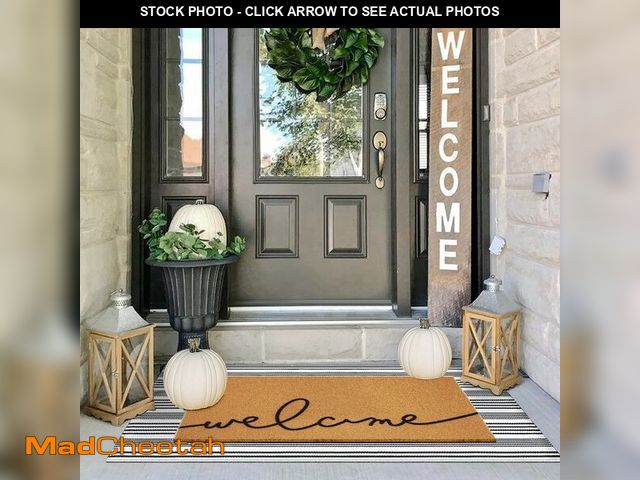 Lot 74-14263456 - 2 Pcs Summer Door Mat, Coco Coir Welcome Doormat with Black and White Striped Mats, Extra Thick &amp...