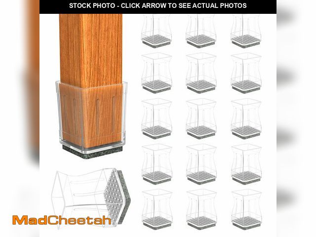 Lot 74-14058048 - Clear Square Chair Leg Floor Protectors for Hardwood, Furniture Legs Caps, 16Pcs, Fit:2" - 2 1/4". -...