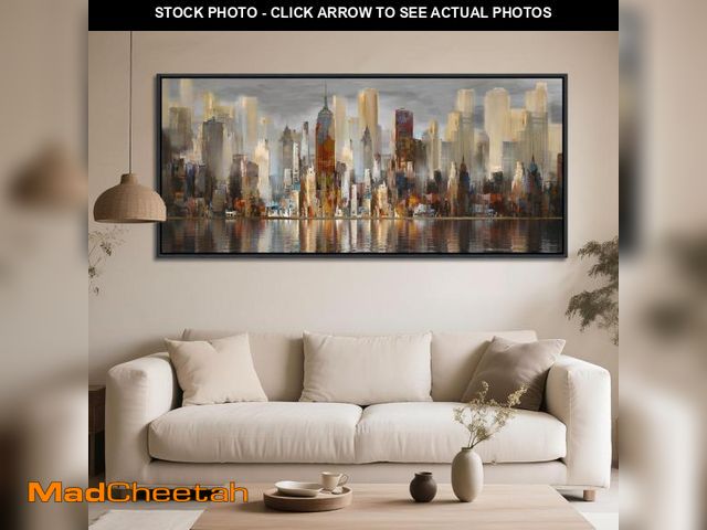 Lot 74-12165203 - Framed Large Cityscape New York Wall Art Canvas Prints Abstract Brown City Theme Paintings Modern Ca...