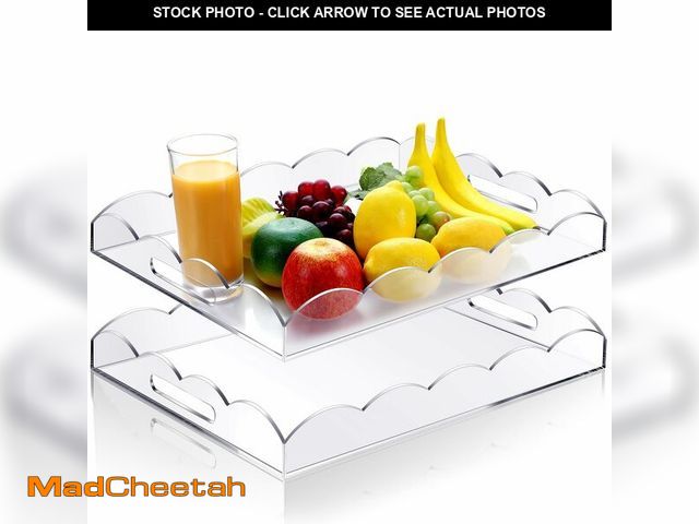 Lot 74-13966114 - Tiangrid 2 Pack 16 x 12 Acrylic Clear Serving Trays with Handles, Scalloped Acrylic Decorative Tray ...
