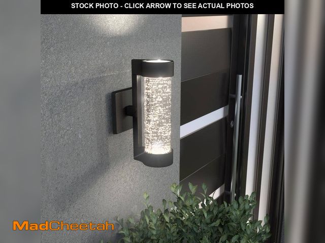 Lot 74-14222513 - Ansel 11.3 in. Black Modern Bubble Glass Integrated LED Hardwired Garage and Porch Exterior Wall-Lig...
