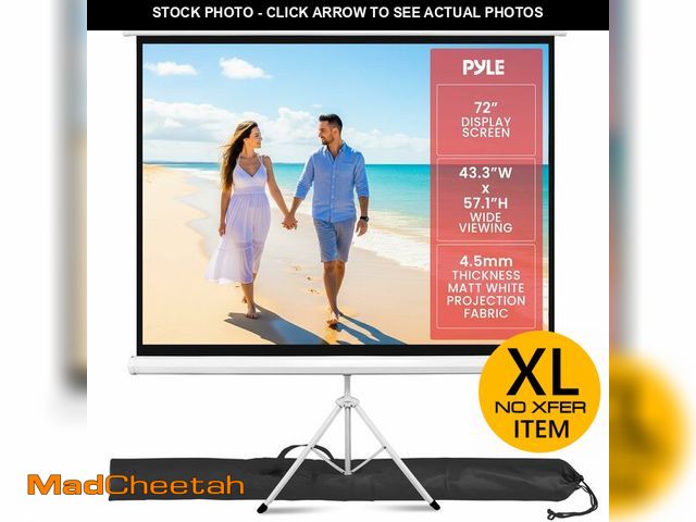 Lot 74-12898914 - Pyle 72 Inch Outdoor Projector Screen with Stand-Portable Fold Out Roll Up Screen with Tripod Stand,...