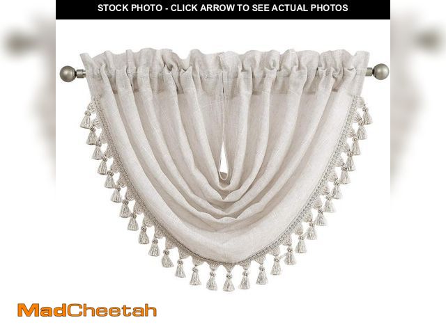 Lot 74-12304755 - Central Park Linen Waterfall Valance Window Curtain Linen Texture White GEO Embroidery Rod Pocket fo...