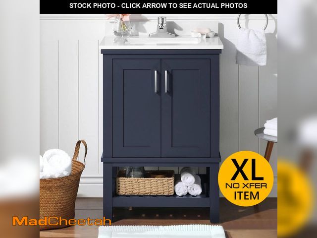 Lot 74-12900764 - (SOME DAMAGE) Home Decorators Collection Tupelo 24 in. Single Sink Midnight Blue Bath Vanity with Wh...