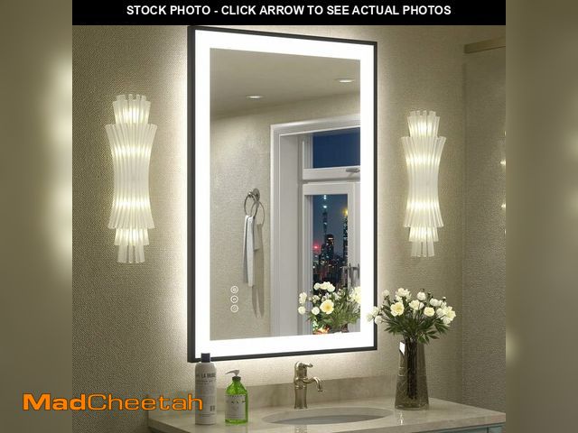 Lot 74-13836300 - SMIROR 55x30 LED Bathroom Mirror with Black Frame Wall Mounted, Illuminated Vanity Mirrors with Ligh...
